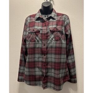 Eddie Bauer Moroon Plaid Flannel Shirt‎ Button Up Blouse Women's Size Medium